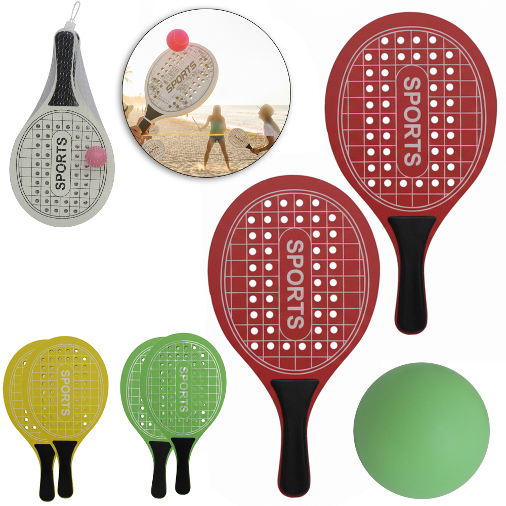 KIT FRESCOBOL COM 2 RAQUETES DE MADEIRA MDF + BOLINHA 36,5CM