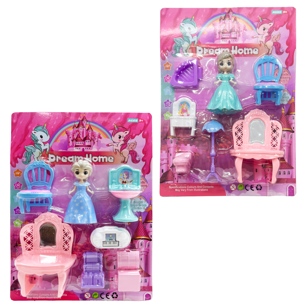 KIT MOVEIS INFANTIL COM BONECA PRINCESA + ACESSORIOS 7 PECAS