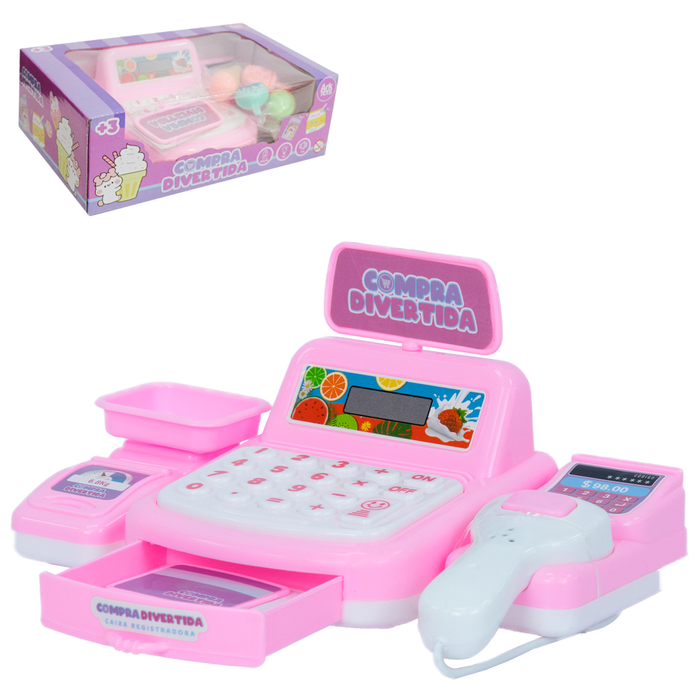 CAIXA REGISTRADORA COM SOM + LUZ E ACESSORIOS COMPRA DIVERTIDA A PILHA 16 PECAS