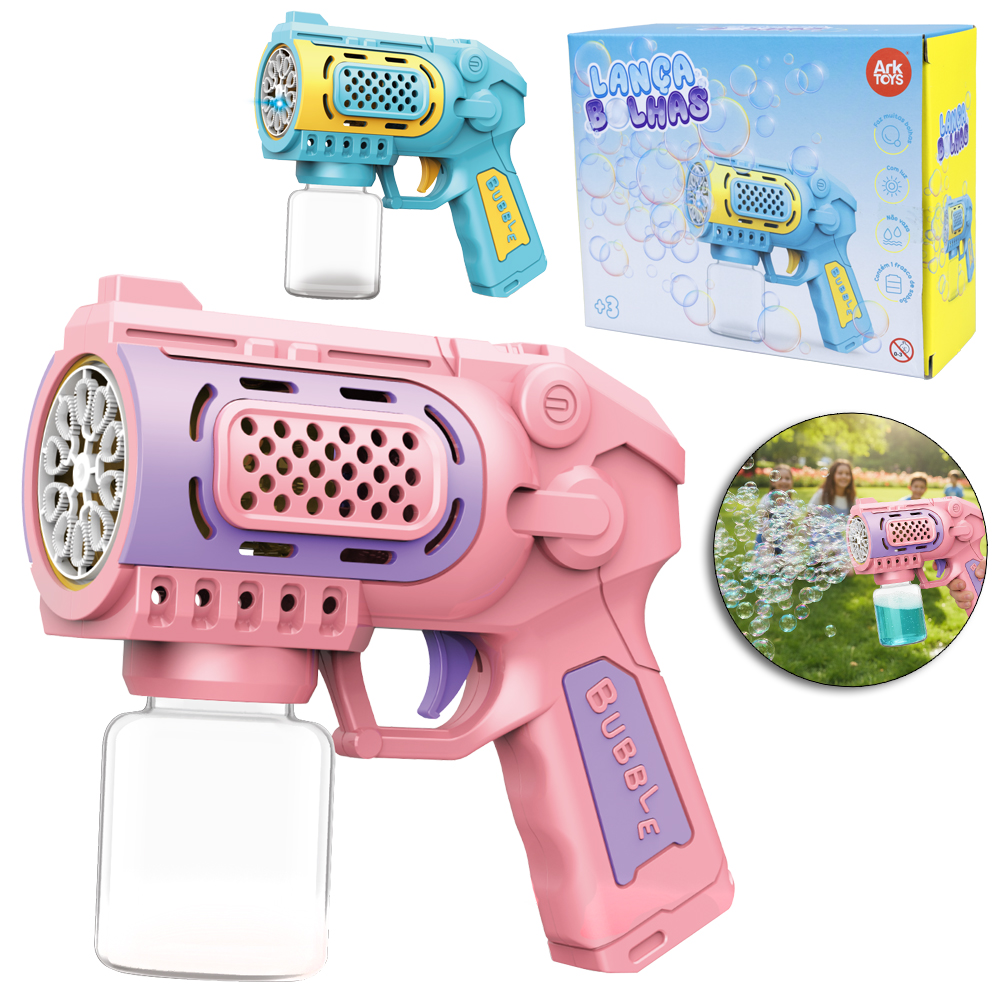 LANCA BOLHA DE SABAO PISTOLA COM LUZ A PILHA COLORS