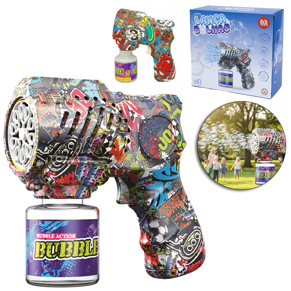 LANCA BOLHA DE SABAO PISTOLA COM LUZ A PILHA GRAFITE