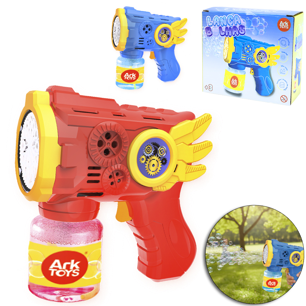 LANCA BOLHA DE SABAO PISTOLA COM LUZ A PILHA COLORS