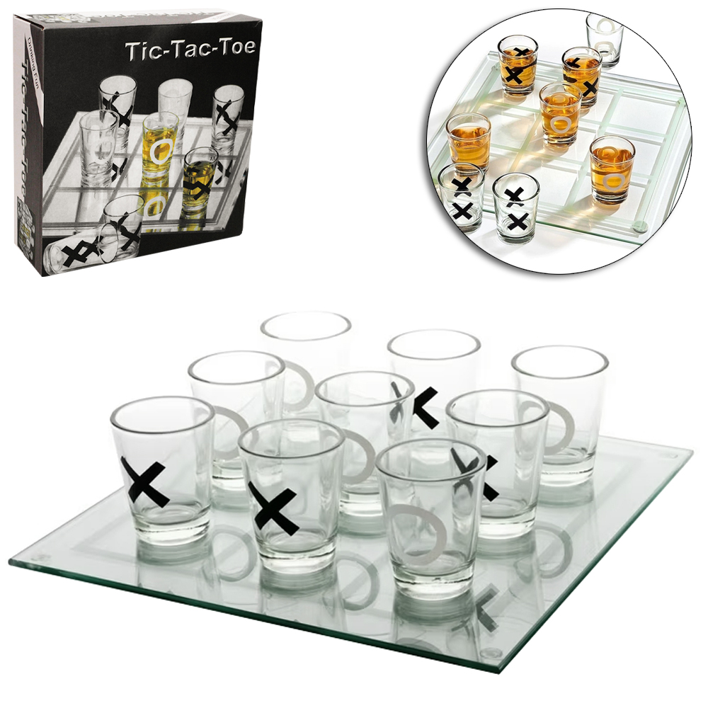 JOGO DE SHOT / JOGO DA VELHA DRINK TABULEIRO DE VIDRO 12,5CM COM 9 COPOS 10ML NA CAIXA