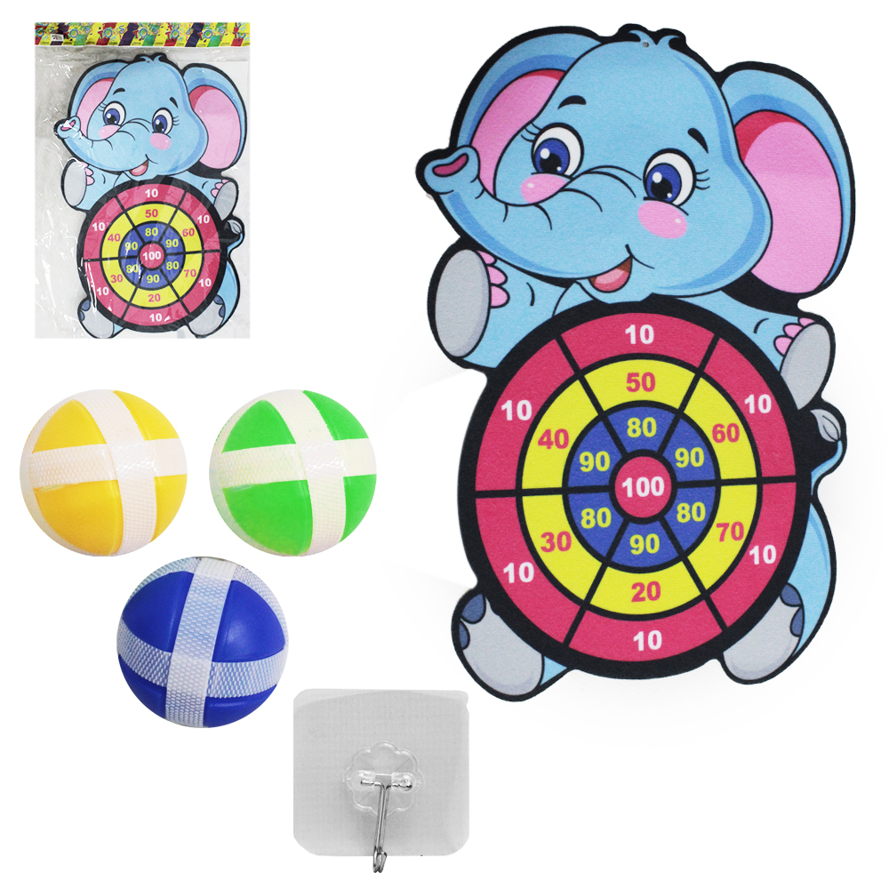 JOGO DE DARDOS COM 3 BOLAS DE VELCRO + ALVO SORTIDOS E CABIDE GANCHO METAL AUTOADESIVO 42X30CM