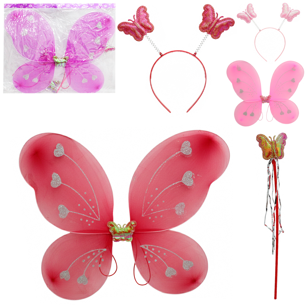 KIT FANTASIA INFANTIL BORBOLETA COM ASAS + TIARA + VARINHA 49X39CM