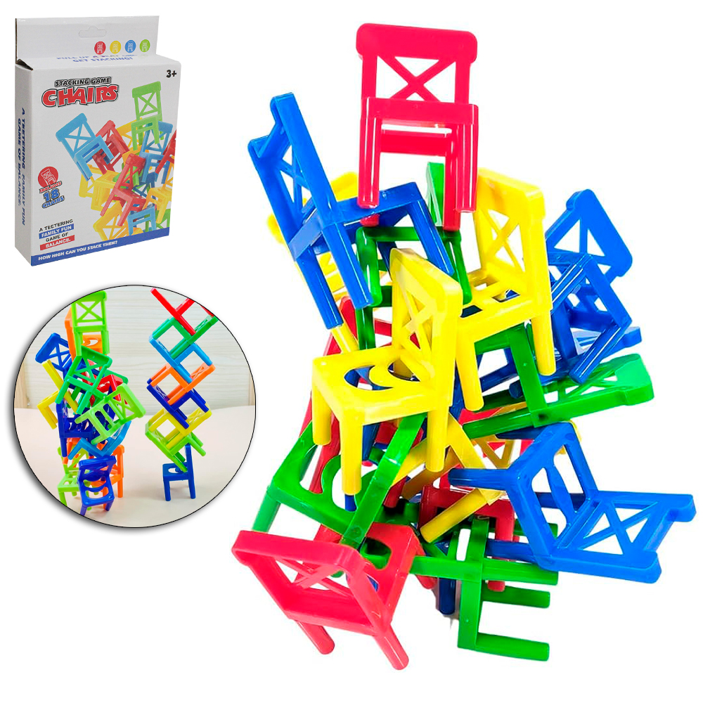 JOGO DAS CADEIRAS EQUILIBRIO EMPILHA STACKING GAME CHAIRS COM 18 PECAS