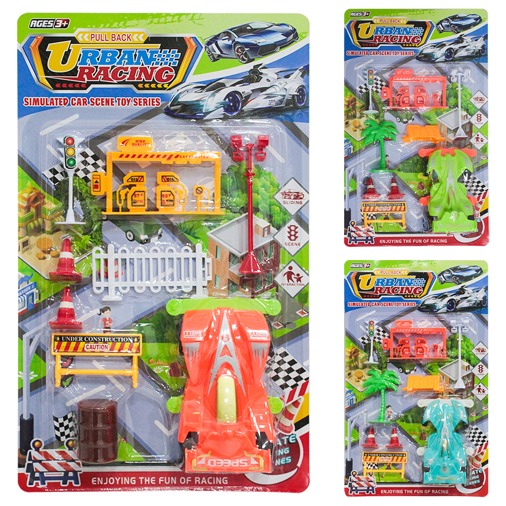 CARRO A FRICCAO PULL BACK COM ACESSORIOS URBAN RACING 9 PECAS