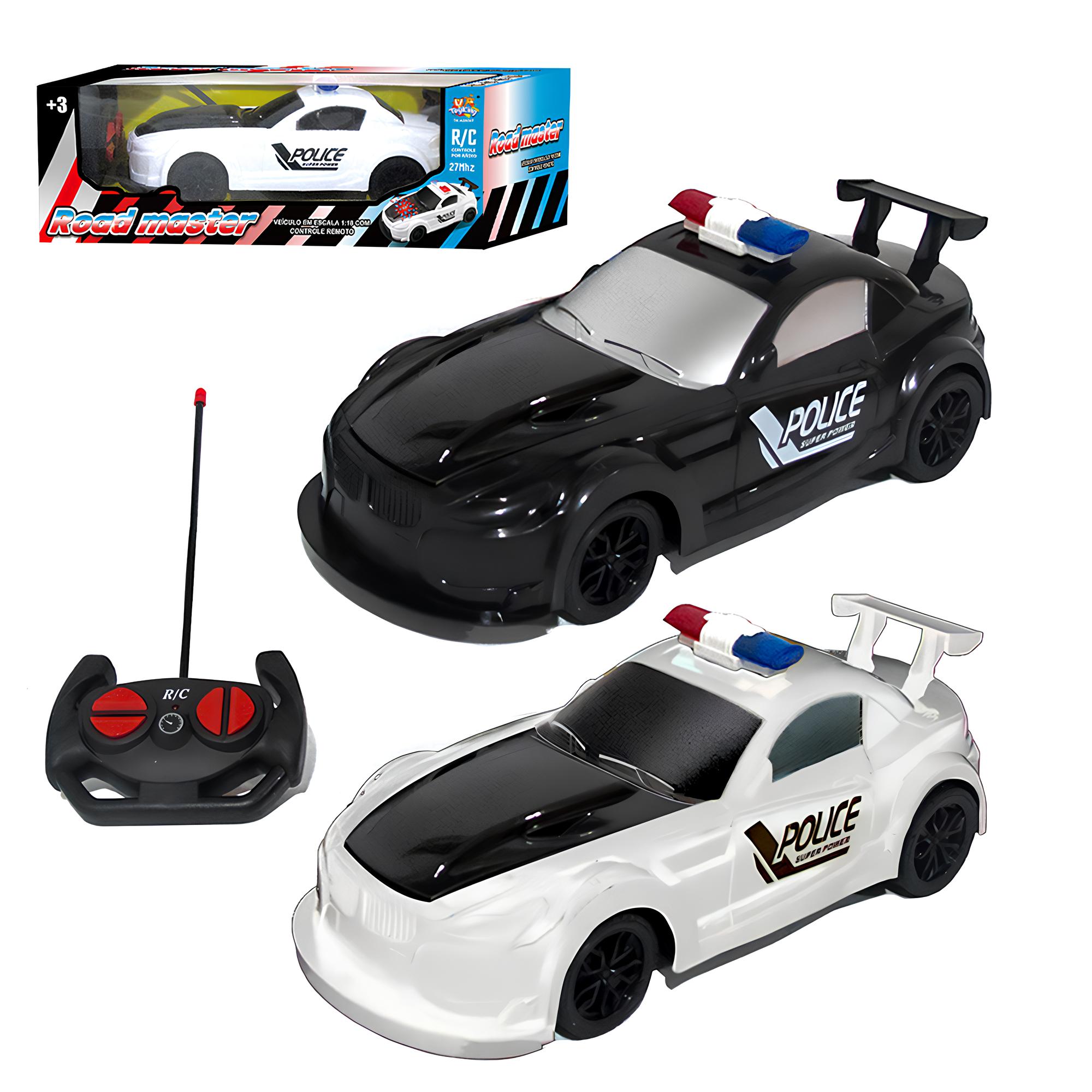 CARRO COM CONTROLE REMOTO SEM FIO POLICIA ROAD MASTER 7 FUNCOES COM LUZ A PILHA