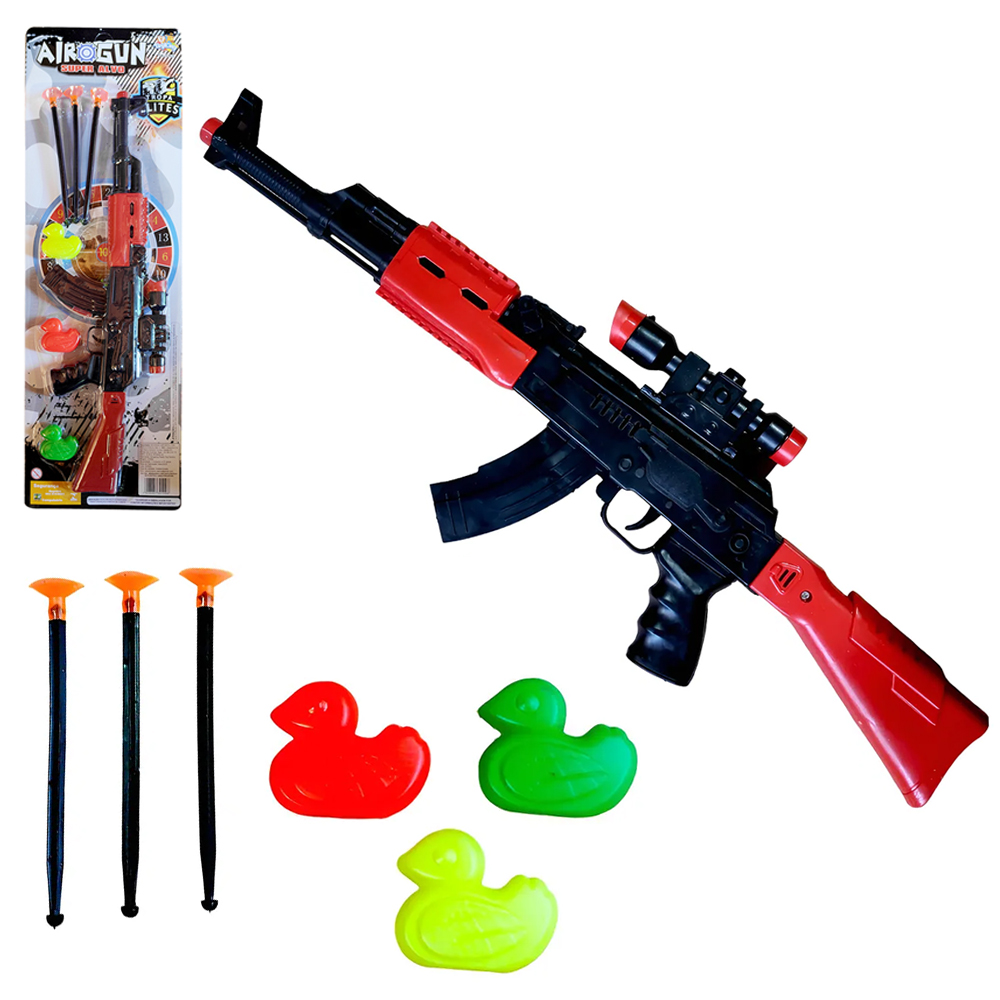 PISTOLA / METRALHADORA LANCA DARDO VENTOSA COM 3 DARDOS + 3 PATOS E MIRA AIROGUN SUPER ALVO