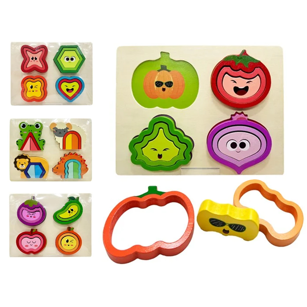 TABULEIRO DIDATICO EDUCATIVO QUEBRA CABECA DE ENCAIXE FORMAS DE MADEIRA 13 PECAS 22,5X17,5CM