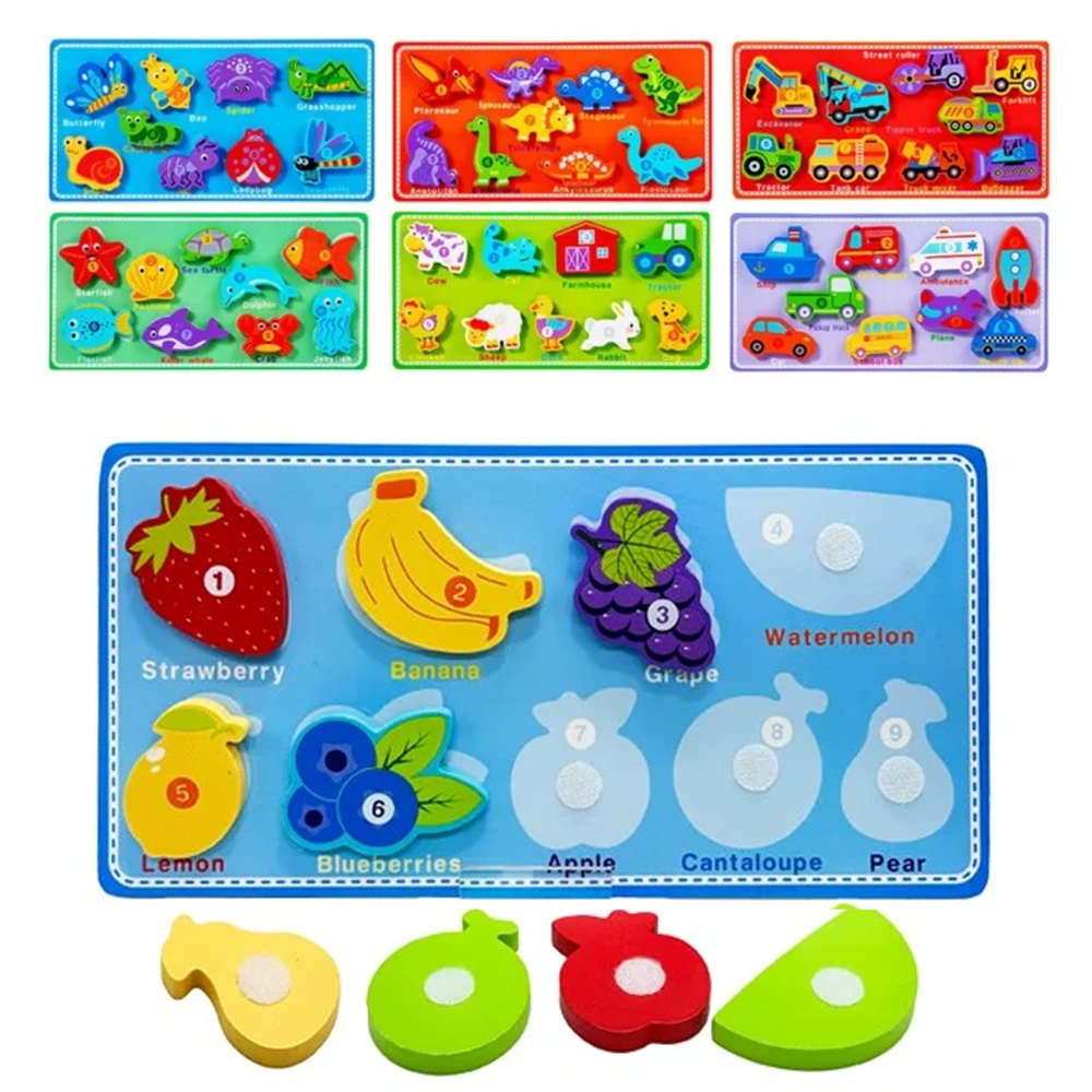 TABULEIRO DIDATICO EDUCATIVO QUEBRA CABECA COM VELCRO DE MADEIRA 10 PECAS 30X15CM