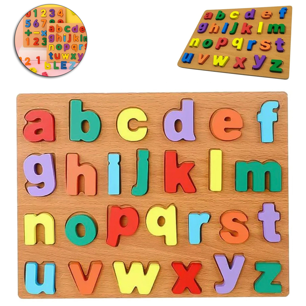 TABULEIRO DIDATICO DE ENCAIXE ALFABETO DE MADEIRA COM 27 PECAS 30X22,5CM