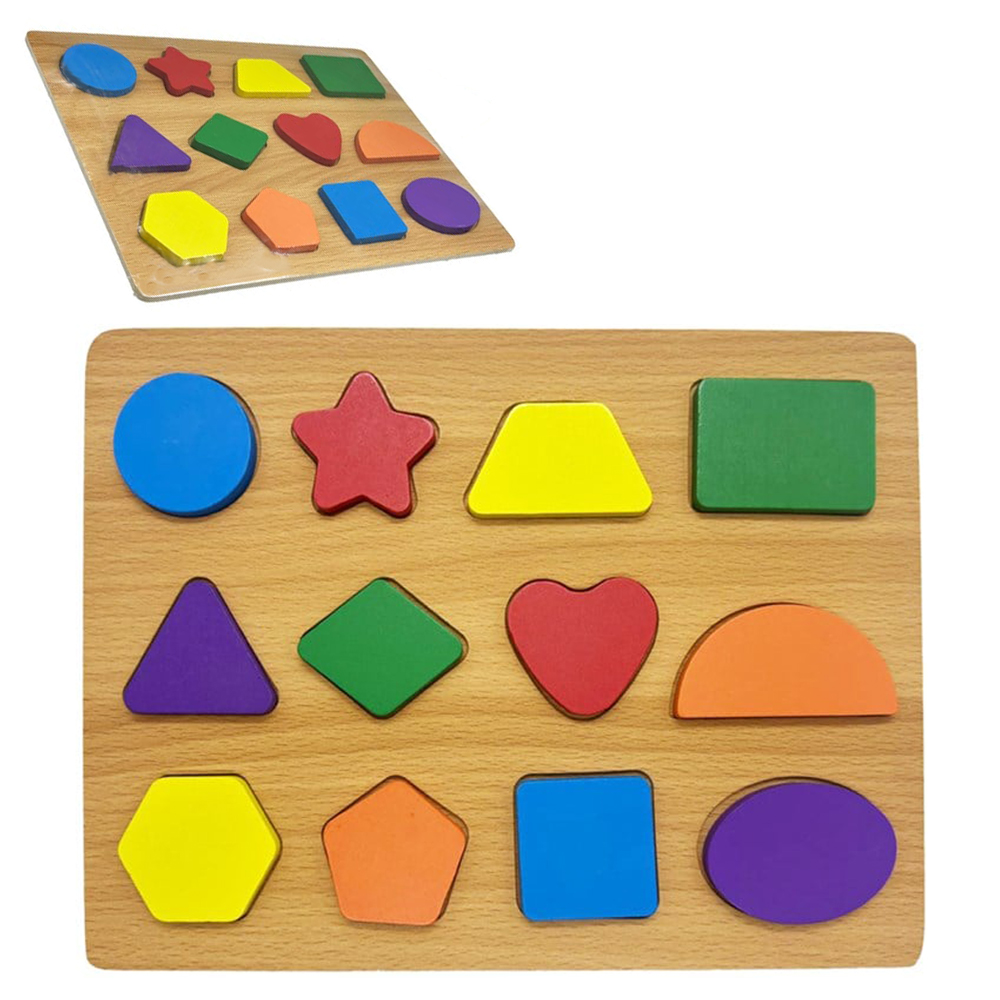 TABULEIRO DIDATICO DE ENCAIXE FORMAS GEOMETRICAS DE MADEIRA COM 13 PECAS 30X22,5CM