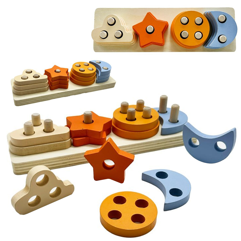 PIRAMIDE DIDATICO EDUCATIVO MONTA E DESMONTA DE MADEIRA 13 PECAS 21,5X7X4,5CM