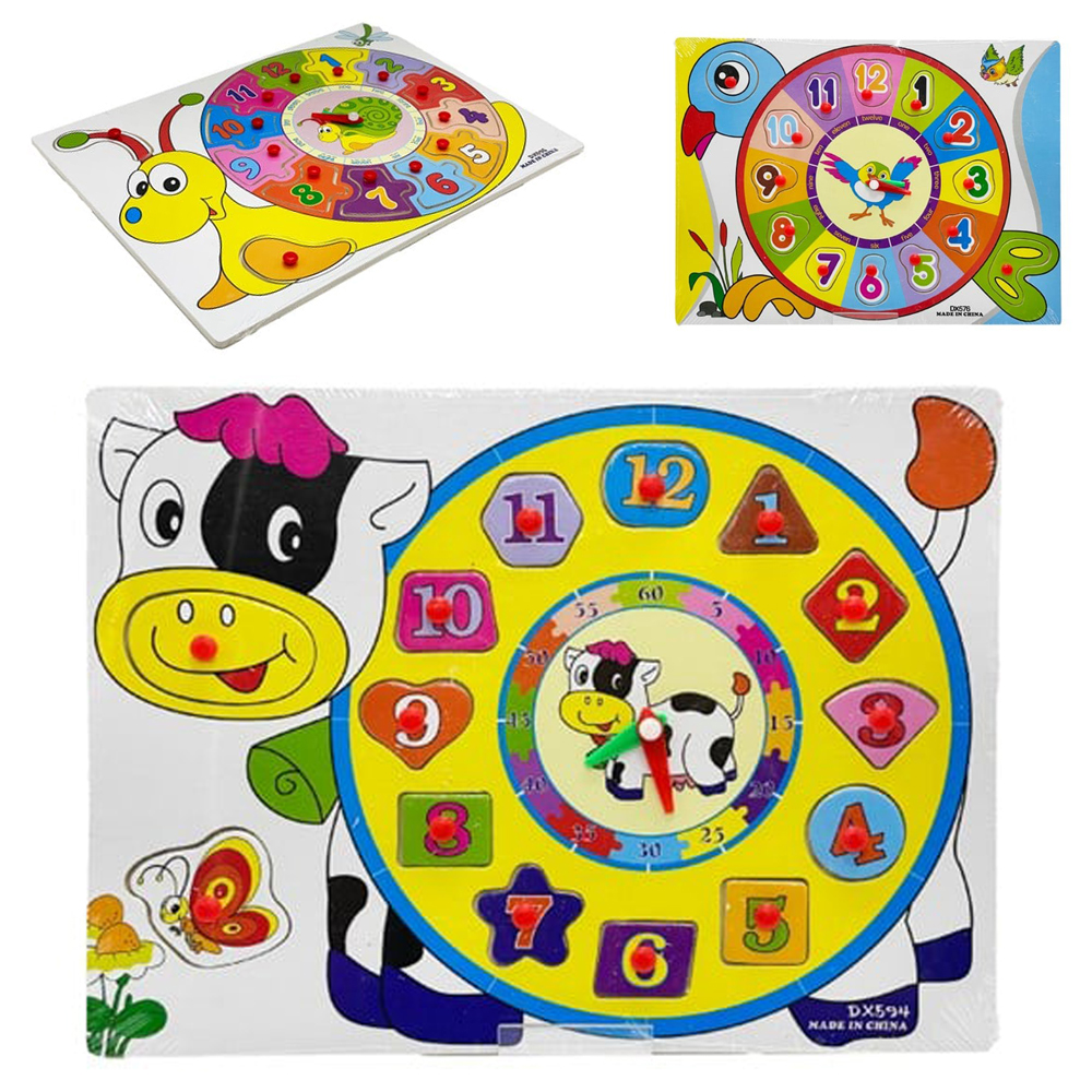 TABULEIRO DIDATICO RELOGIO DE MADEIRA COM PINO 30X22,5CM