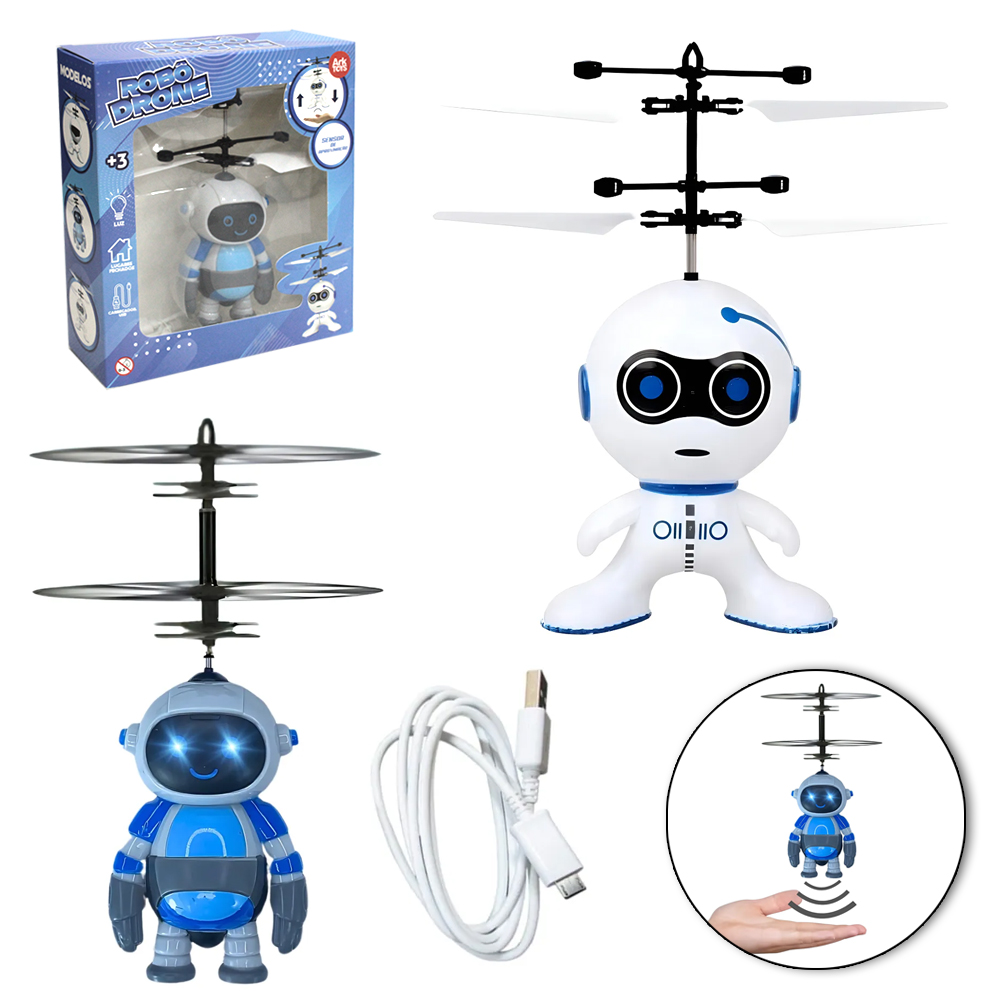 BONECO ROBO DRONE COM SENSOR DE APROXIMACAO RECARREGAVEL USB + LUZ