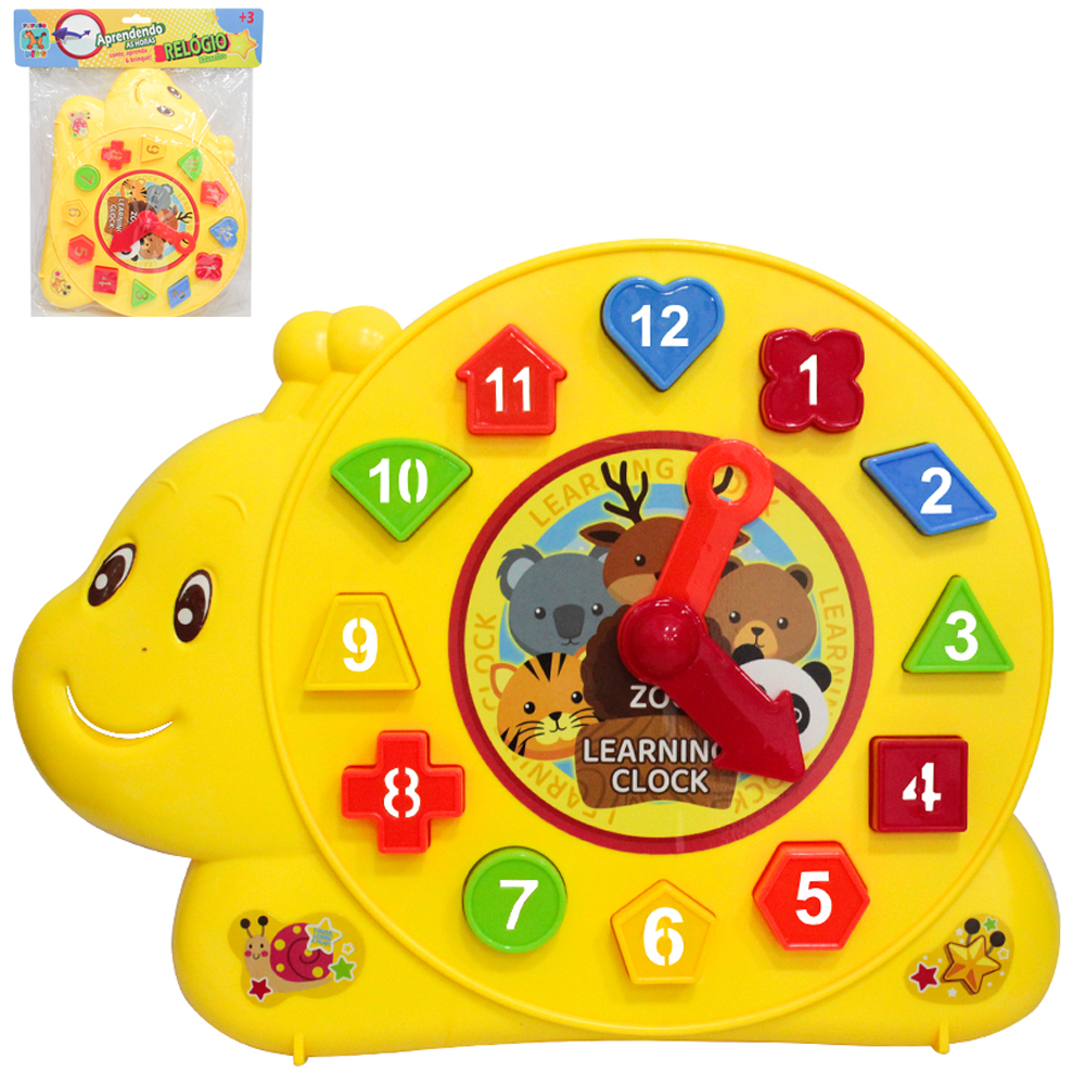 RELOGIO DE ENCAIXE DIDATICO EDUCATIVO ANIMAIS APRENDENDO AS HORAS COM 13 PECAS 28,5X23CM