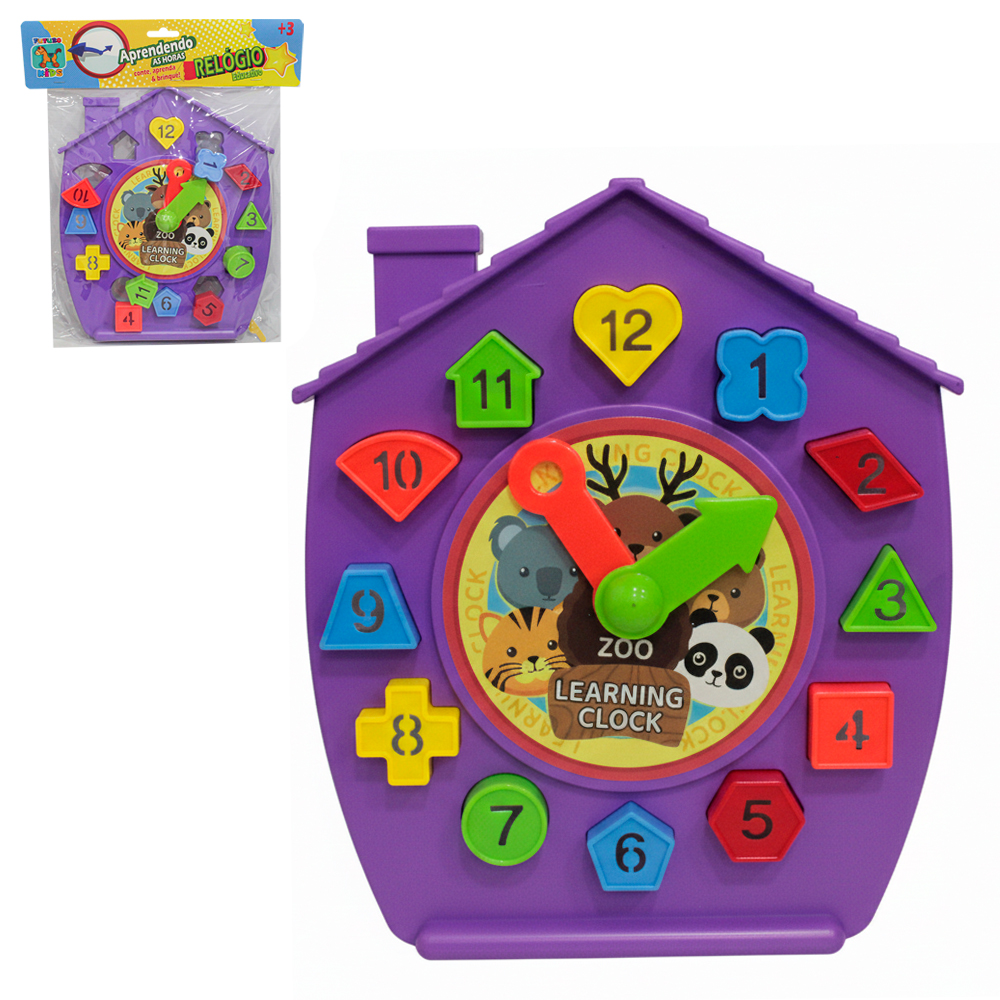 RELOGIO DE ENCAIXE DIDATICO EDUCATIVO CASA APRENDENDO AS HORAS COM 13 PECAS 24X20CM