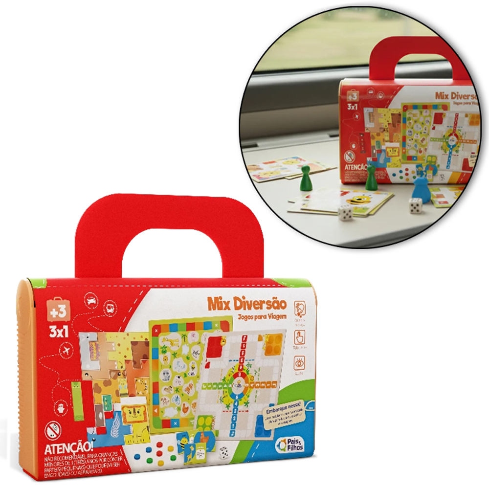 JOGOS PARA VIAGEM  MIX DIVERSAO 4 EM 1 QUEBRA CABECA / TABULEIRO / LUDO NA MALETA 43 PECAS