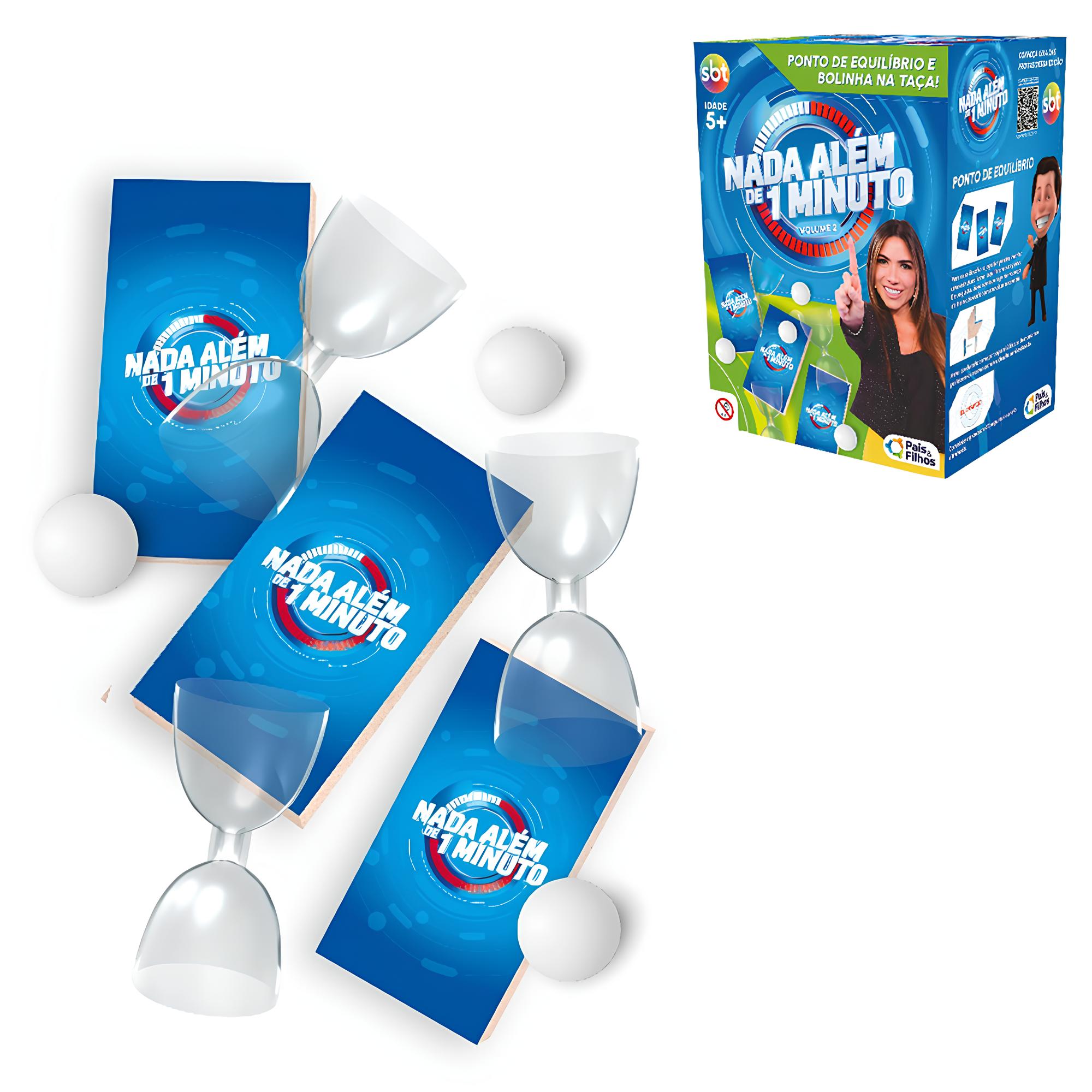 JOGO NADA ALEM DE 1 MINUTO VOLUME 2 SBT PONTO DE EQUILIBRIO COM 14 BLOCOS DE MDF + ACESSORIOS 38 PECAS