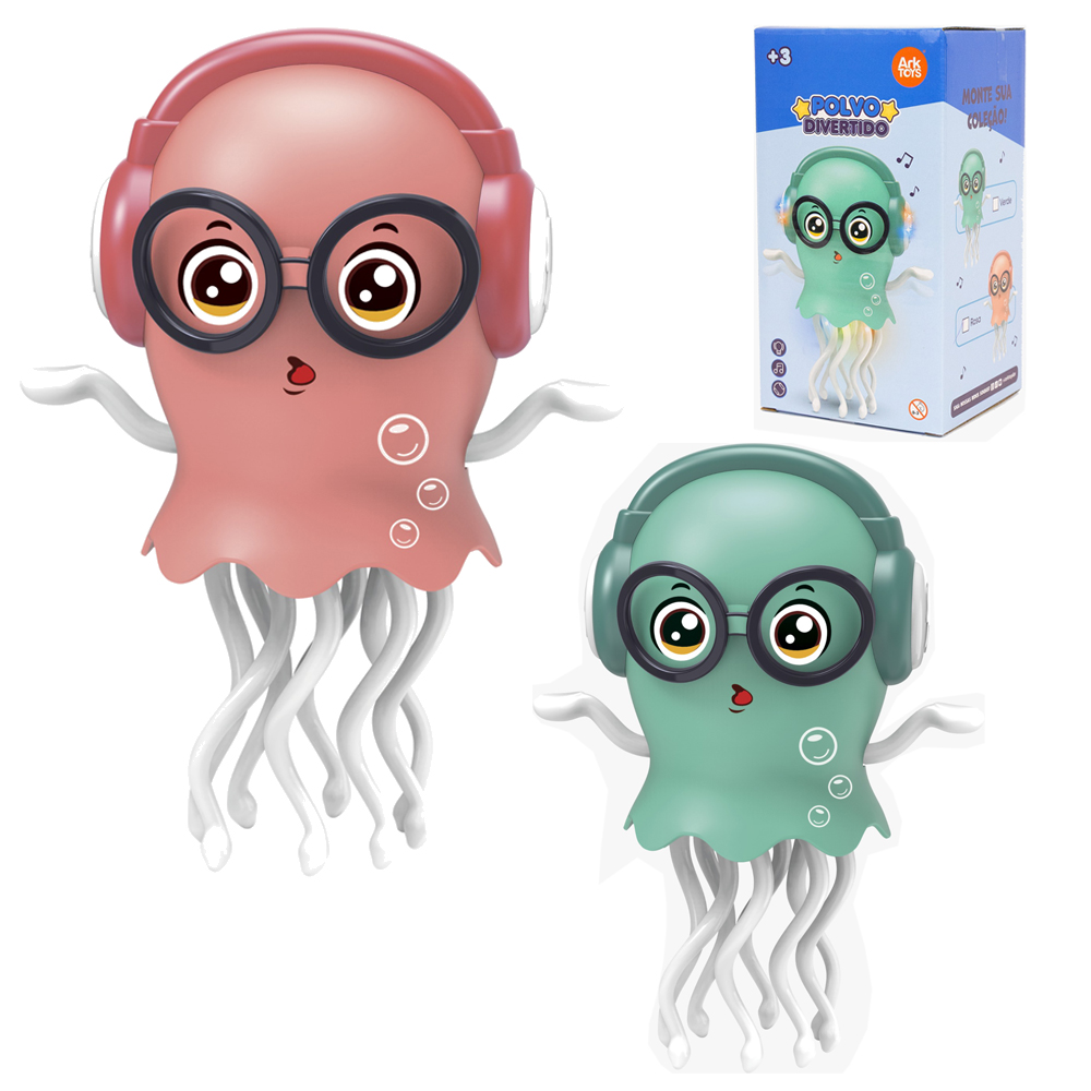 POLVO DIVERTIDO BATE E VOLTA COM SOM E LUZ 3D A PILHA