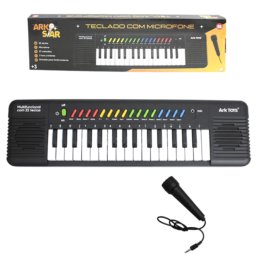 TECLADO / PIANO MUSICAL INFANTIL COM MICROFONE A PILHA