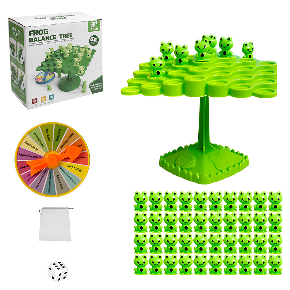 JOGO EQUILIBRIO COM 50 SAPO + ROLETA + SUPORTE + DADO E SACO DE PLASTICO RETANGULAR