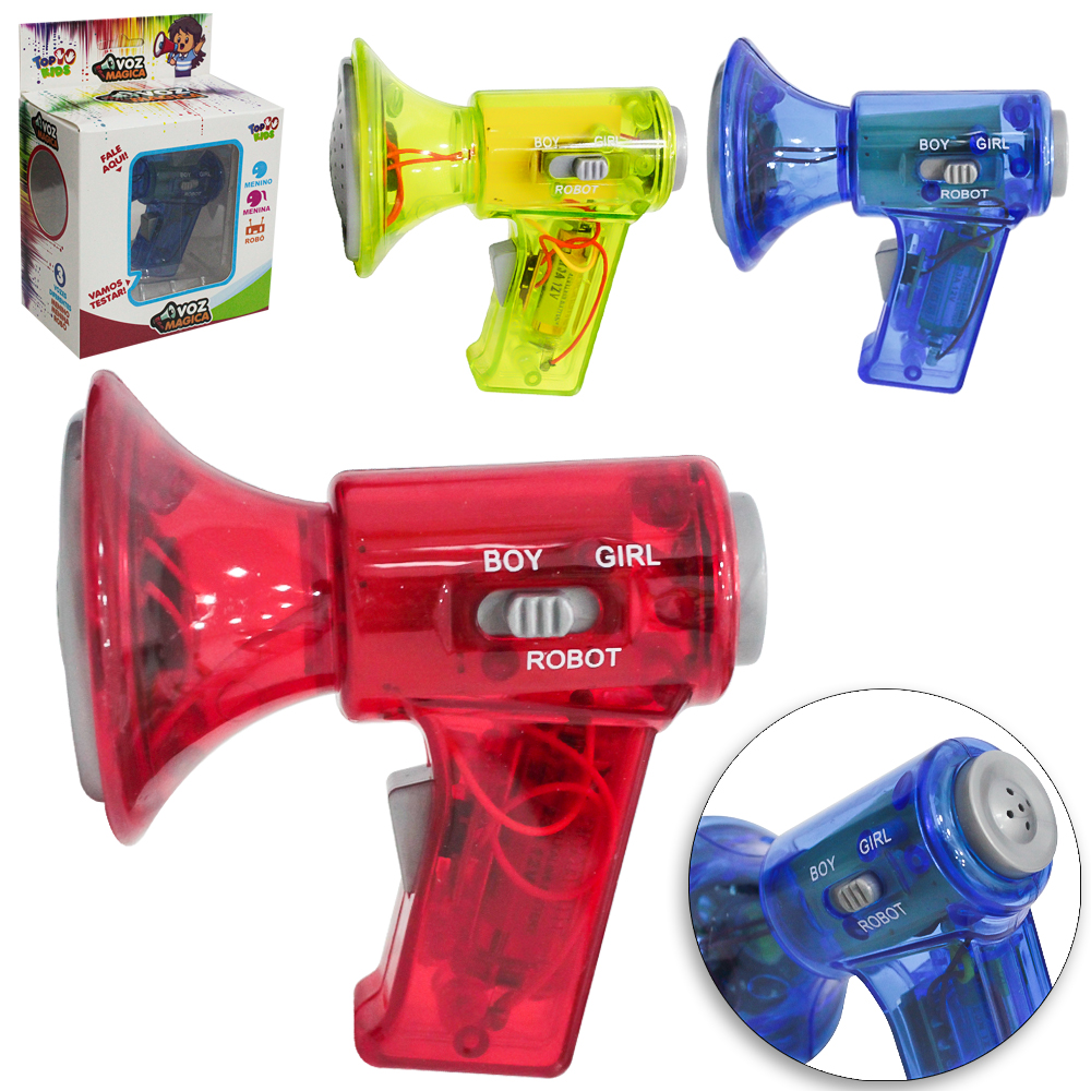 MEGAFONE INFANTIL VOZ MAGICA MENINO / MENINA / ROBO A PILHA / BATERIA 23A 12V TOP KIDS