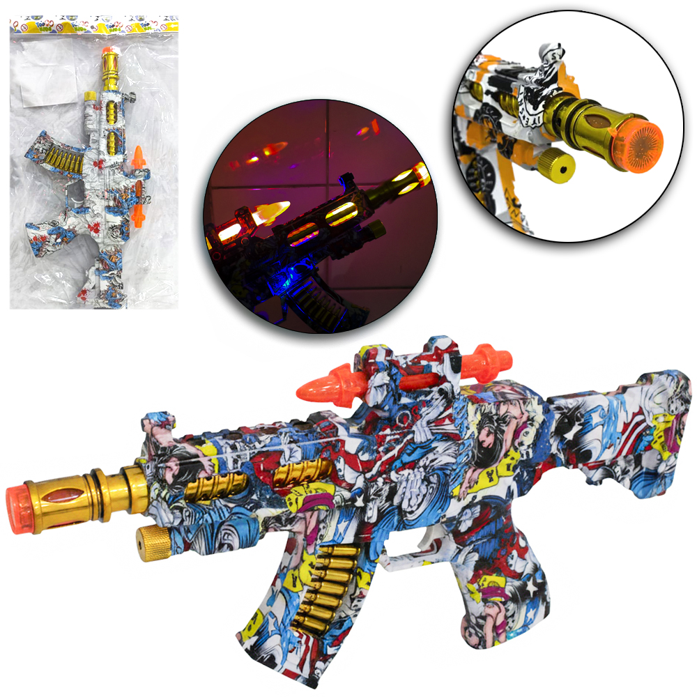 PISTOLA / METRALHADORA GRAFITADO COM MIRA + SOM E LUZ A PILHA TOP KIDS