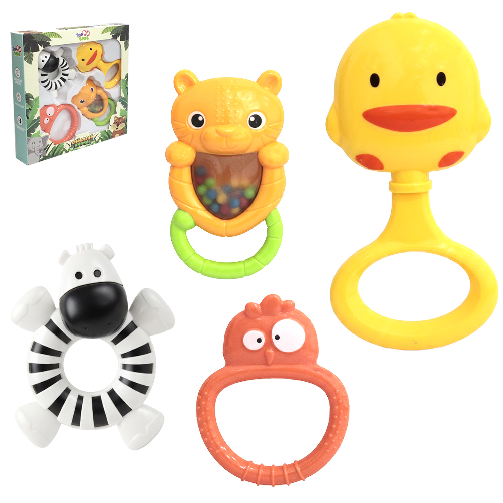 CHOCALHO DIVERTIDO ANIMAIS TOP KIDS COM 4 PECAS
