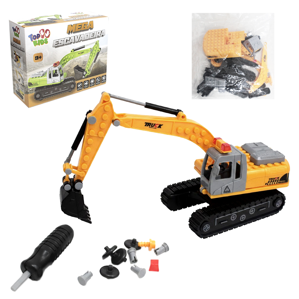 BLOCOS DE MONTAR MEGA ESCAVADEIRA TOP KIDS 48 PECAS TLEG