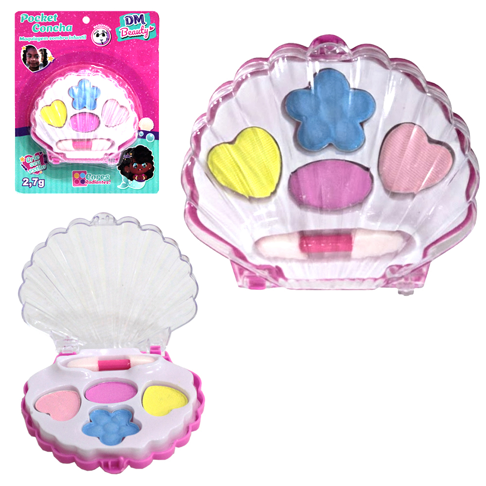ESTOJO DE MAQUIAGEM COM SOMBRA + PINCEL POCKET CONCHA DM BEAUTY 