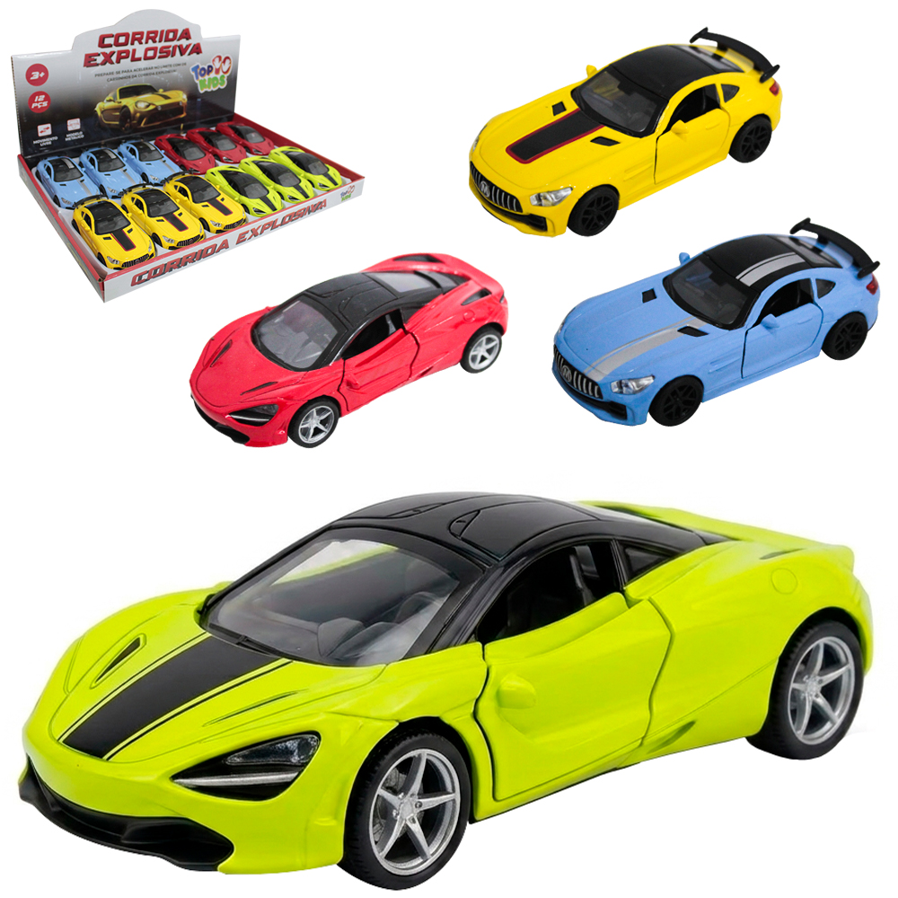 CARRO DE METAL A FRICCAO PULL BACK CORRIDA EXPLOSIVA TOP KIDS 12,5X5,5X3,5CM DP PLAY