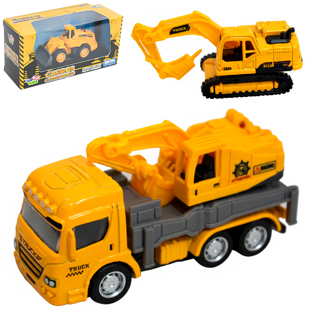 CAMINHAO RETROESCAVADEIRA / TRATOR BRITADEIRA OU PA CARREGADEIRA DE METAL TOP KIDS RODA LIVRE