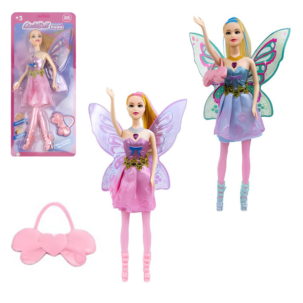 BONECA FADA LINDA BELL ARTICULADA COM BOLSA + SOM E LUZ A BATERIA
