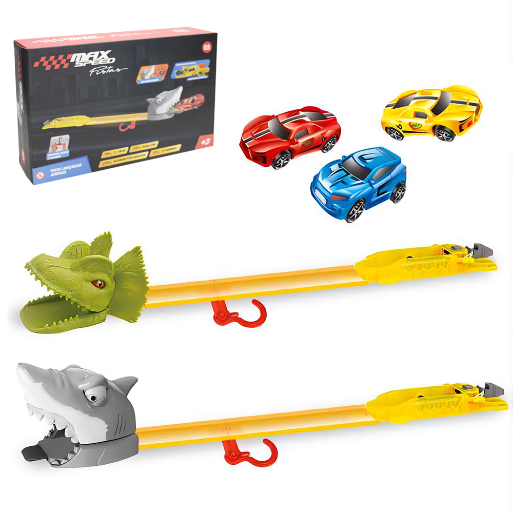 CARRO COM LANCADOR ANIMAIS + GANCHO PARA PENDURAR MAX SPEED 8 PECAS