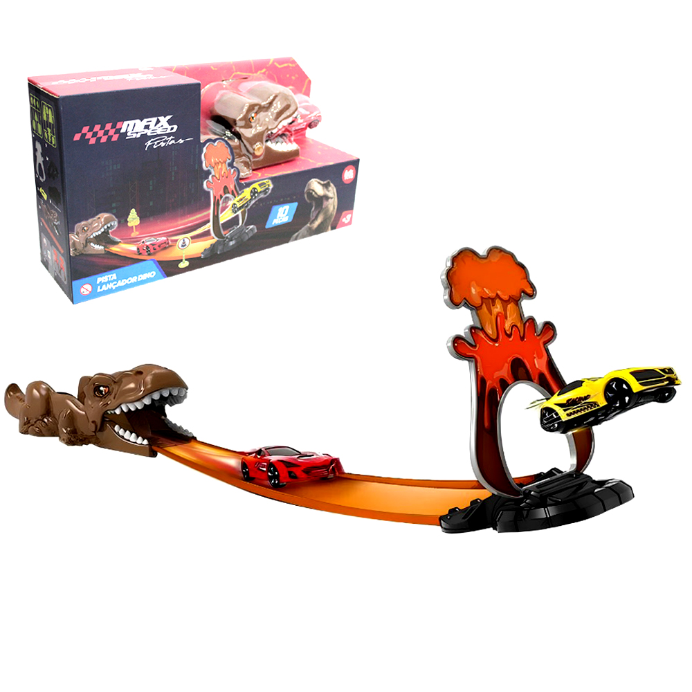 CARRO COM LANCADOR DINOSSAURO DINO COM ACESSORIOS MAX SPEED 10 PECAS