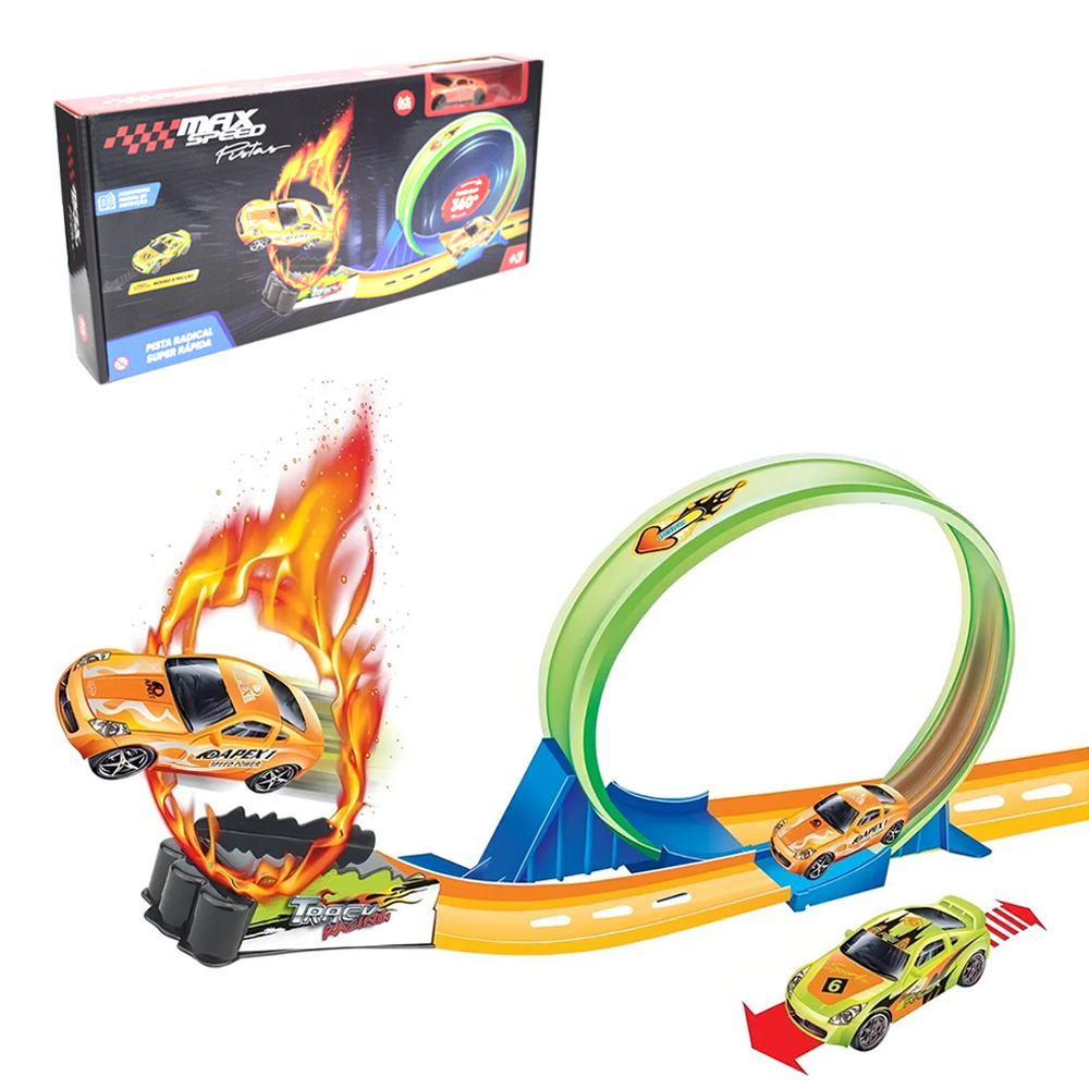 CARRO A FRICCAO PULL BACK + PISTA LOOPING 360º MAX SPEED 8 PECAS 