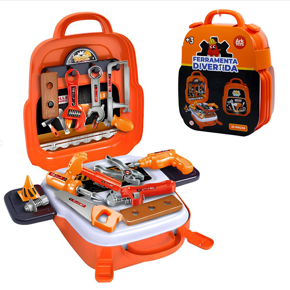 KIT FERRAMENTA INFANTIL COM SERROTE + MARTELO E ACESSORIOS 22 PECAS NA MALETA