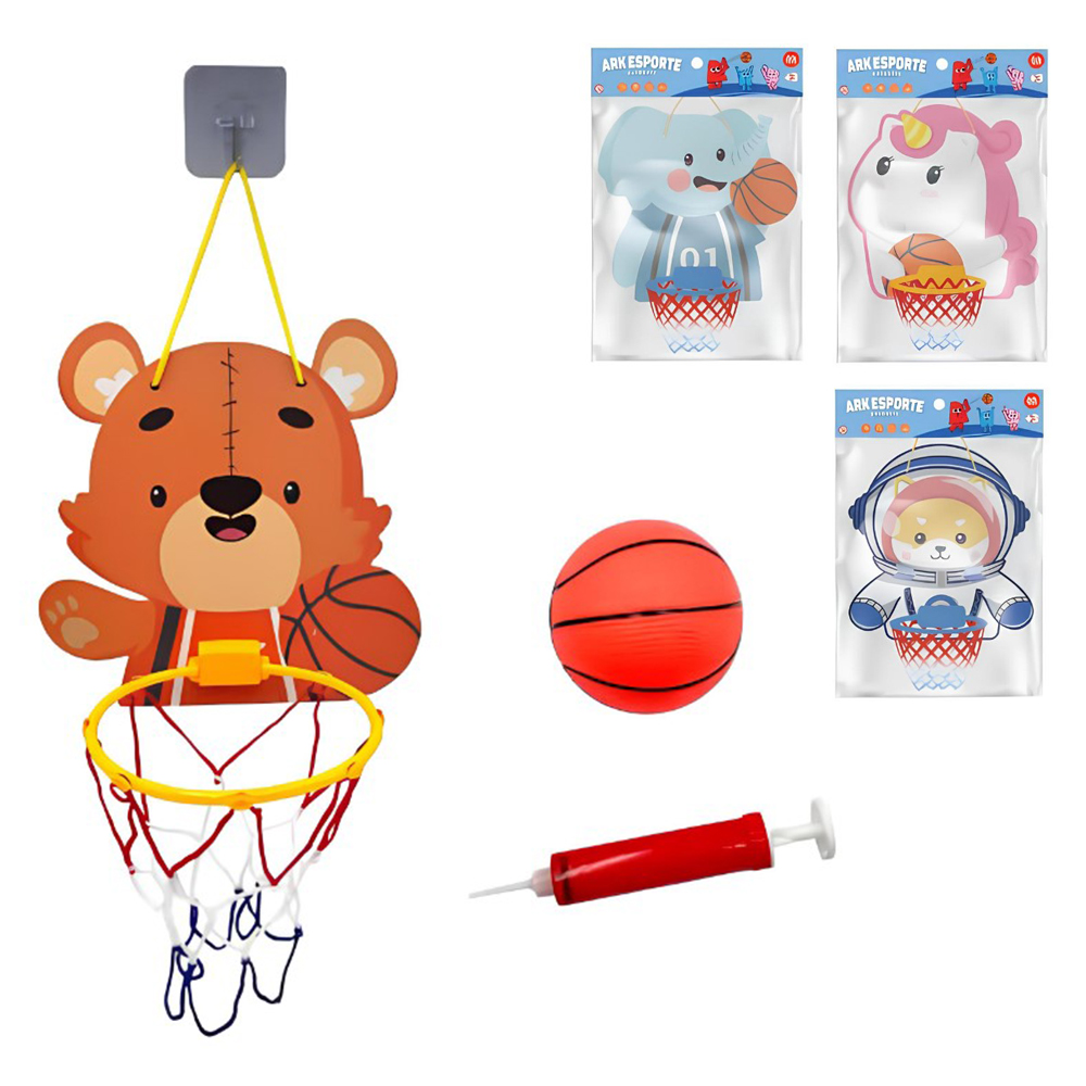 JOGO DE BASQUETE ANIMAIS COM TABELA + ARO + BOLA E BOMBA ARK ESPORTE