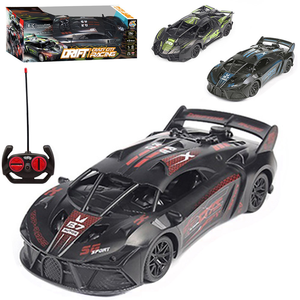 CARRO COM CONTROLE REMOTO SEM FIO DRIFT CRAZY CITY RACING 7 FUNCOES COM LUZ A PILHA