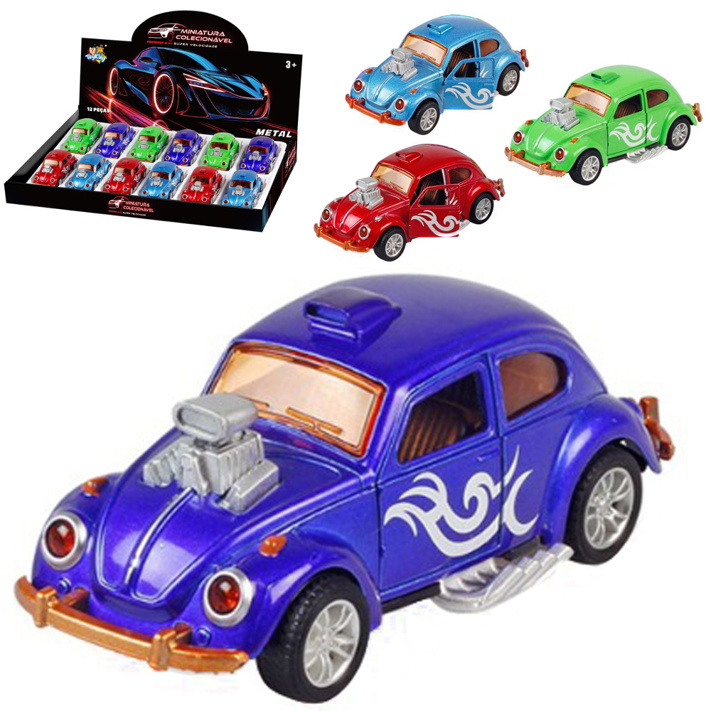 CARRO FUSCA DE METAL A FRICCAO PULL BACK MINIATURA COLECIONAVEL DP PLAY