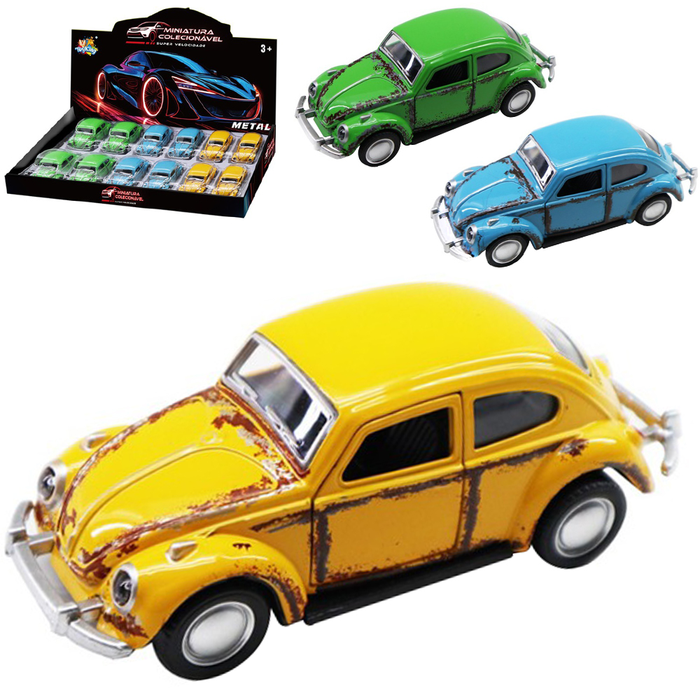 CARRO FUSCA DE METAL A FRICCAO PULL BACK MINIATURA COLECIONAVEL DP PLAY