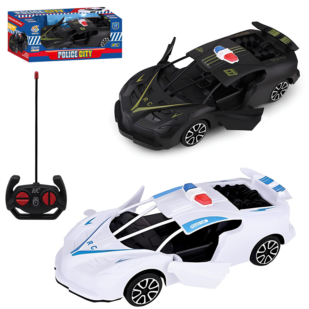 CARRO COM CONTROLE REMOTO SEM FIO POLICIA POLICE CITY 7 FUNCOES A PILHA