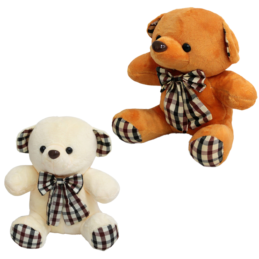 URSO DE PELUCIA COM VENTOSA + LACO E LACO XADREZ 17X16,5X14CM