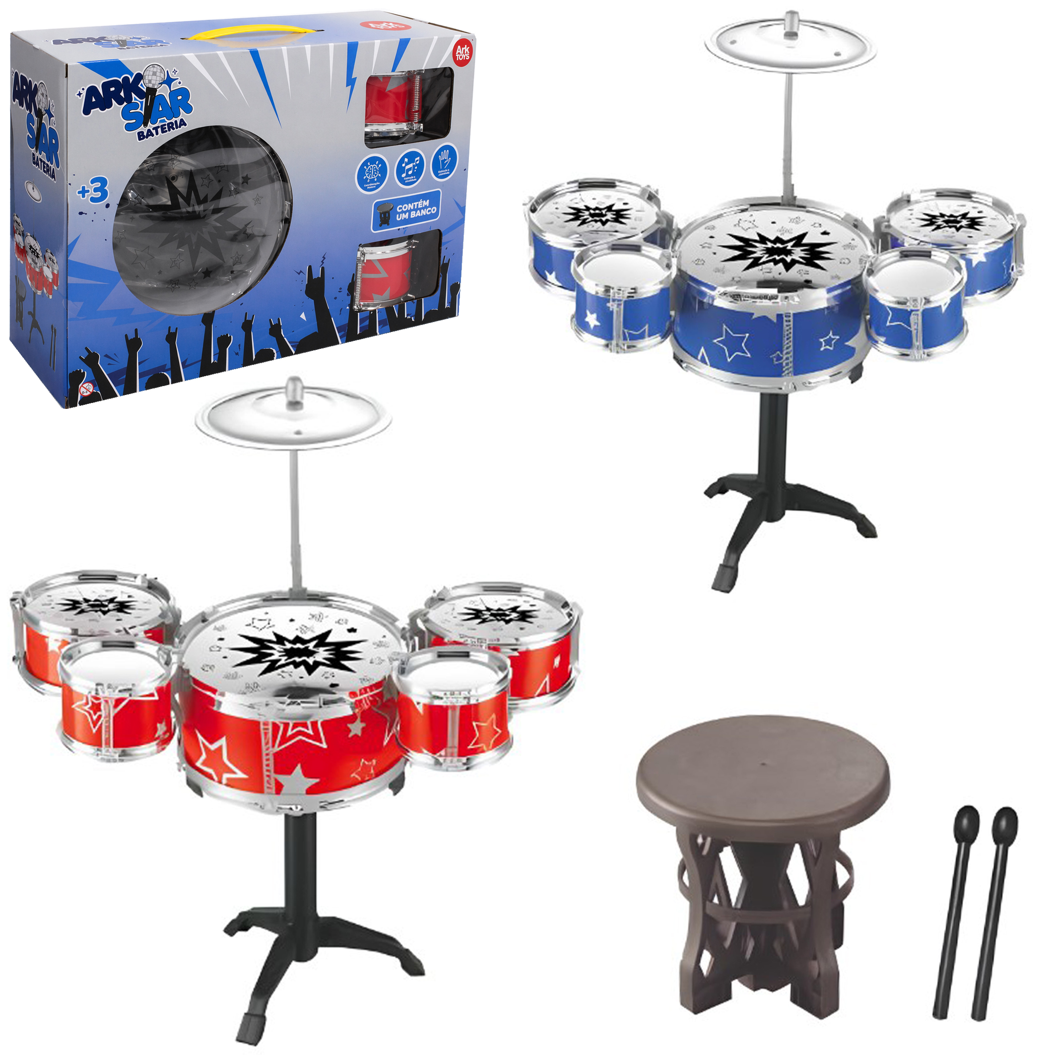 BATERIA MUSICAL ARK STAR C/5 TAMBORES + BAQUETA E BANCO
