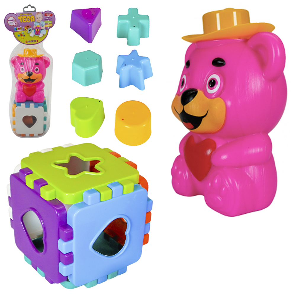 CUBO DE ENCAIXE DIDATICO BABY + URSO TECA COM SOM