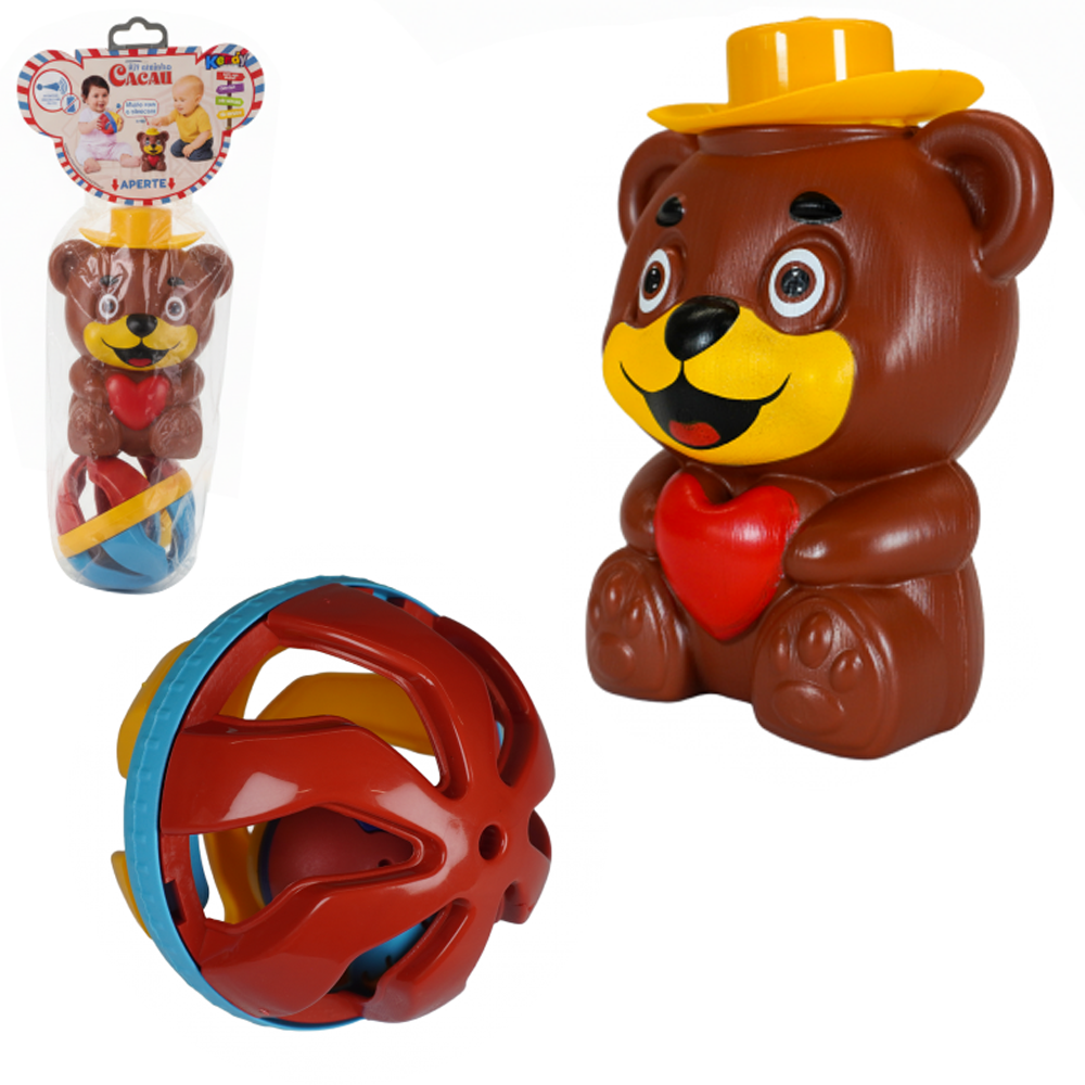 BOLA SENSORIAL BABY EDUCATIVO + URSO CACAU COM SOM