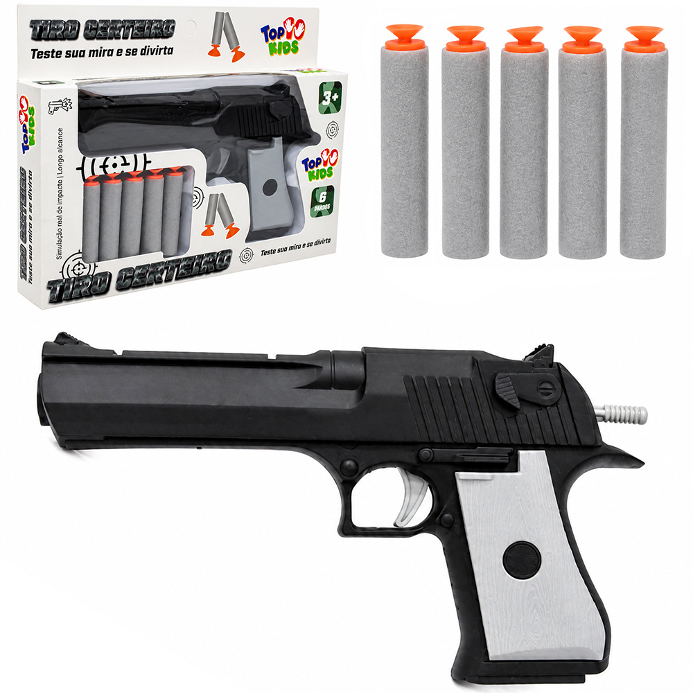 PISTOLA / REVOLVER LANCA DARDO ESPUMA / VENTOSA COM 5 DARDOS TOP KIDS