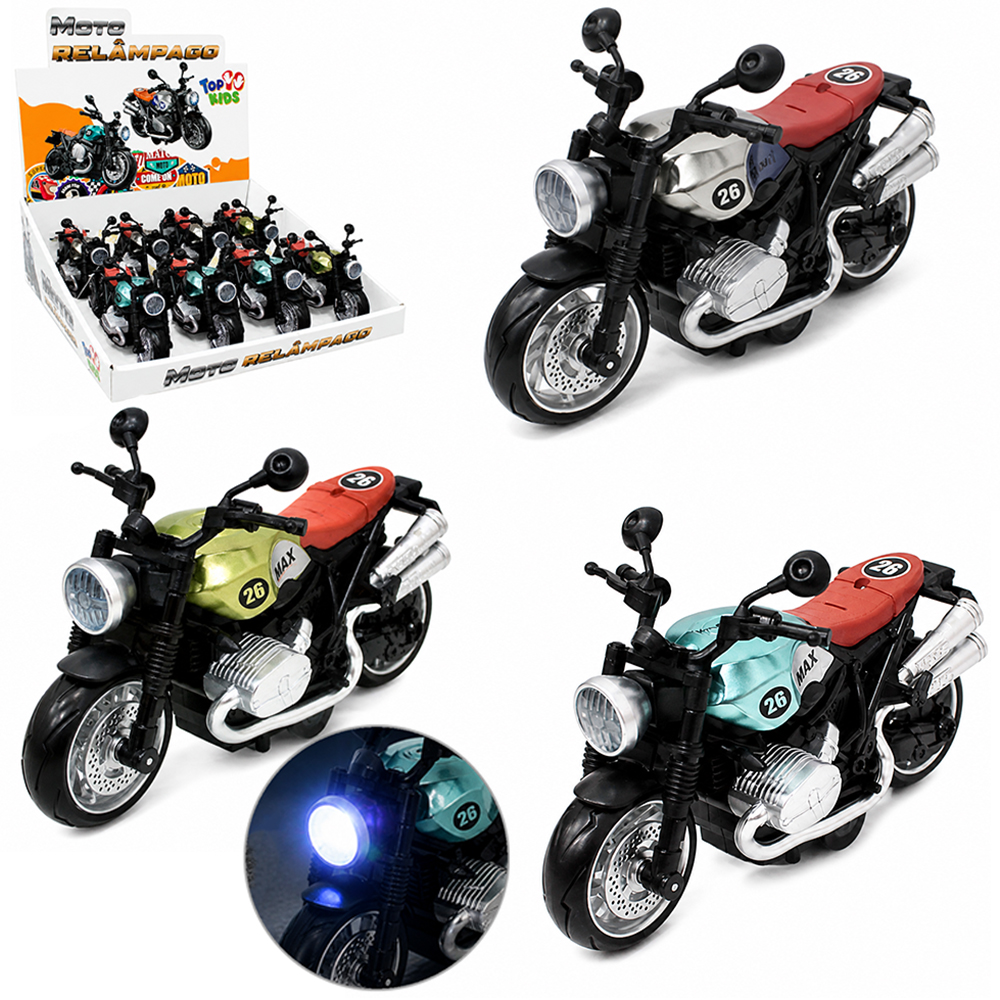 MOTO A FRICCAO RELAMPAGO COM SOM E LUZ A BATERIA TOP KIDS DP PLAY